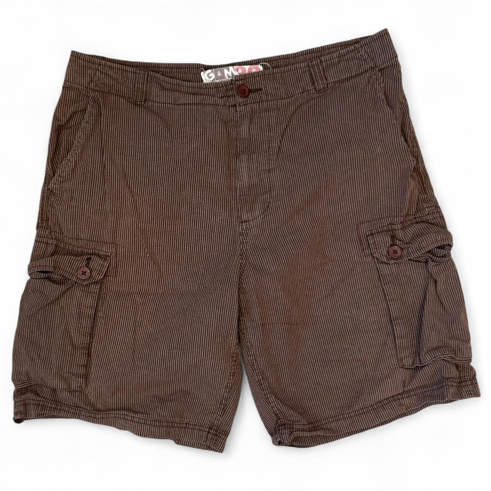 Vintage G&M Striped Brown Cargo Shorts Men's Size 36x10 Surf Skater Beach Y2K